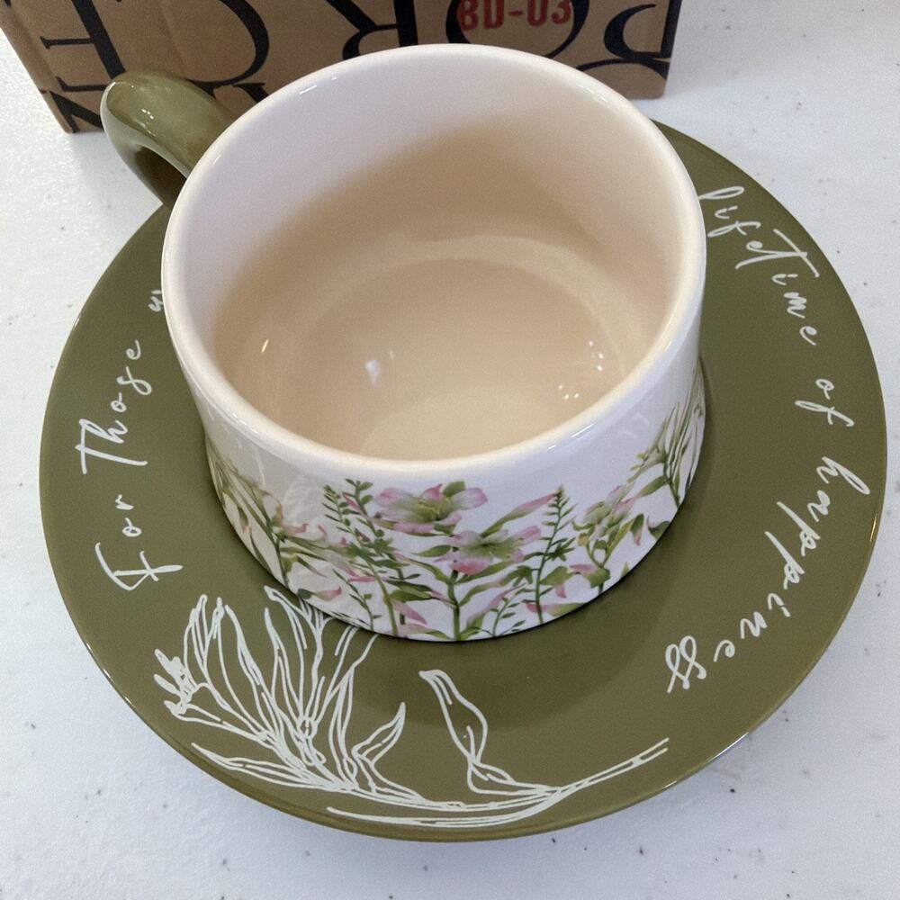 MDZF Sweet Home Lily Wind Chime Ceramic coffee tea cup set saucer floral NIB - Picture 5 of 13